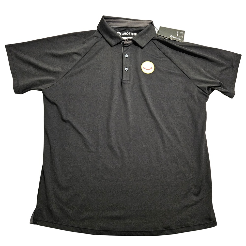 Ghostfit Player Polo Mens XL Black Short Sleeve Smiley Golf Graphic‎ Activewear